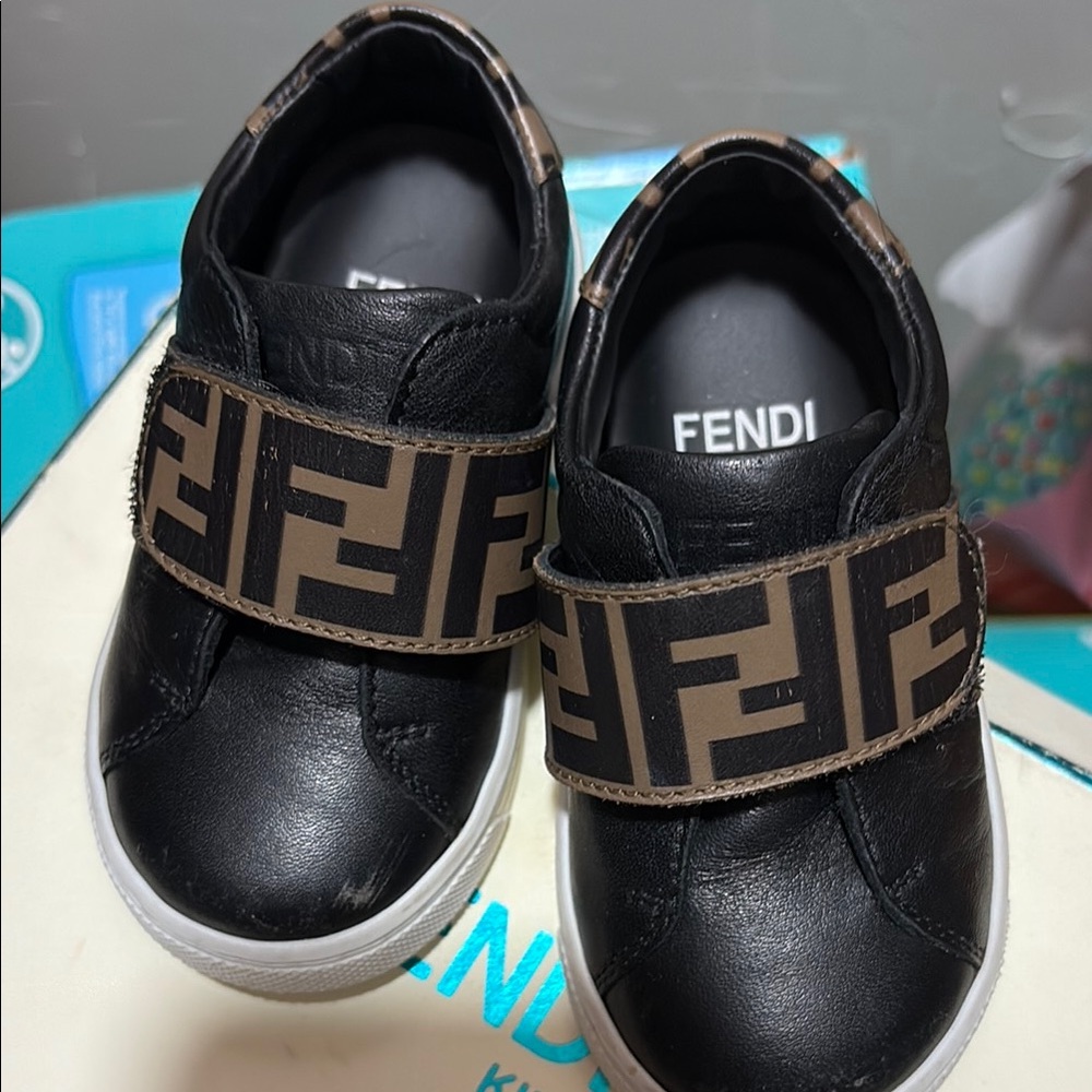 Fendi Black and Brown Slip-On Sneakers with Iconic FF Strap